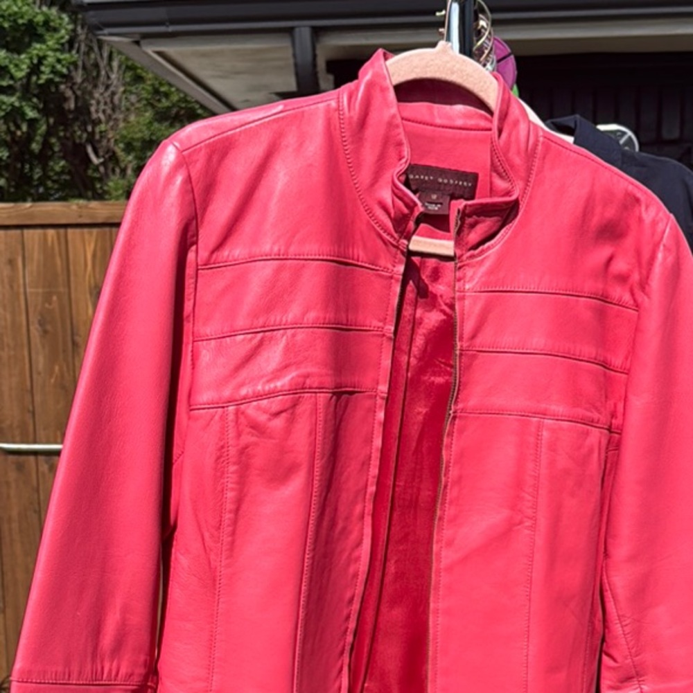 Vibrant Pink Leather Jacket with Tailored Structure